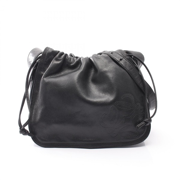 LOEWE Anagram Drawstring Shoulder Crossbody Bag leather Black Used Women