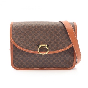 CELINE Macadam Shoulder Crossbody Bag PVC coated canvas leather Brown Used Women