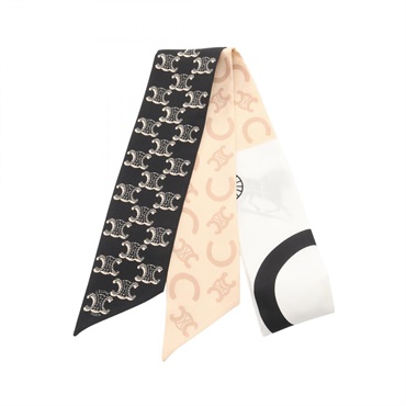 CELINE Triomphe Lavallière Scarf AA0A62W99GFP9 silk Black White Beige NEW Women