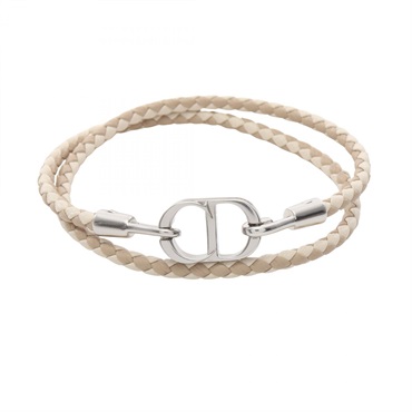 Dior CD Icon Braided Leather Double Bracelet Stainless Steel Beige  SHW NEW mens