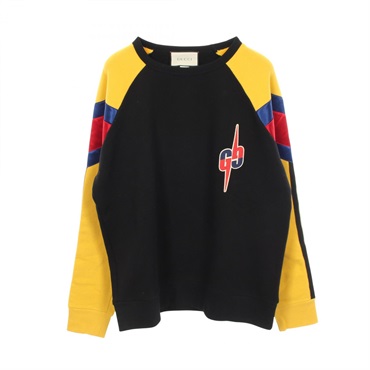 GUCCI GG Logo patch Sweatshirt Long sleeved Top cotton Black Yellow Used size M