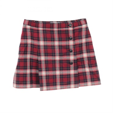 Christian Dior CD logo Button Tartan Check Mini Skirt #40 wool Red Navy Used