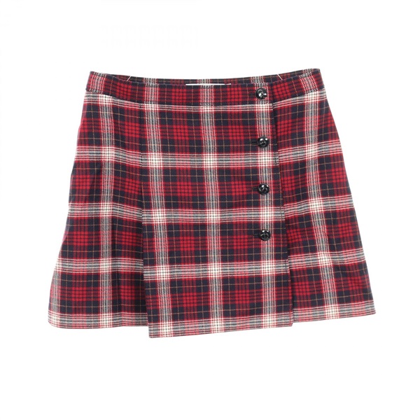 Christian Dior CD logo Button Tartan Check Mini Skirt #40 wool Red Navy Used