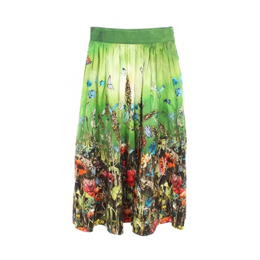 Christian Dior Floral Long Gathered Skirt #36 cotton Green Multicolor Used Women