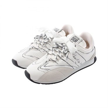 Dior D-Sketch Sneakers Shoes leather Suede White Black Used Women size 37 1/2