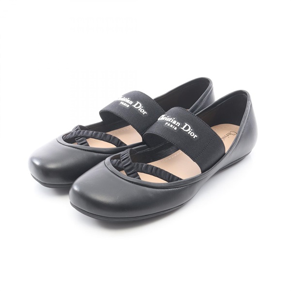 Christian Dior Shade Logo Flat Pumps Shoes #37 leather Black Used Women