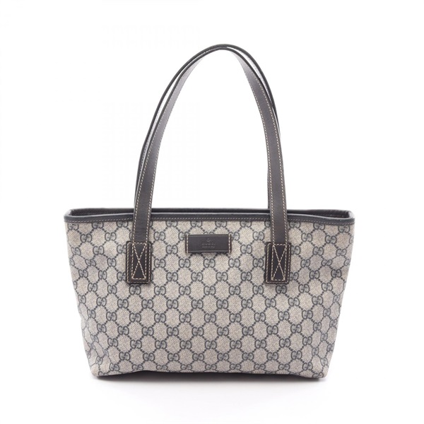 GUCCI GG Supreme Tote Shoulder Bag 211138 Coated canvas leather Beige Navy Used