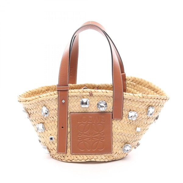 LOEWE Basket bijoux Handbag leather Raffia natural Brown Used Women