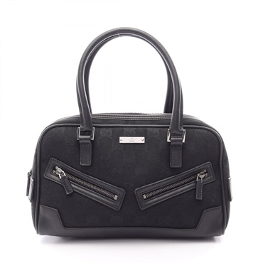 GUCCI GG canvas Mini Zipper Handbag canvas leather Black Used Women