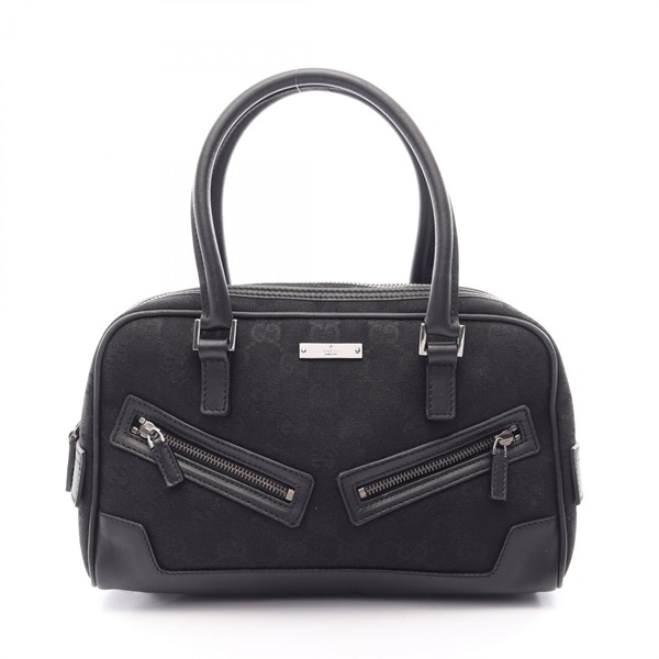 GUCCI GG canvas Mini Zipper Handbag canvas leather Black Used Women