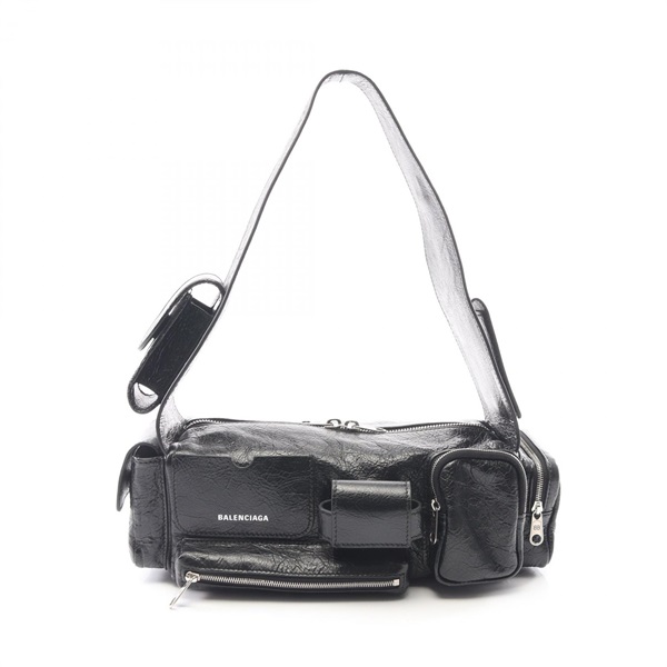 BALENCIAGA Super Busy Shoulder hand Bag 762516 leather Black Used Women
