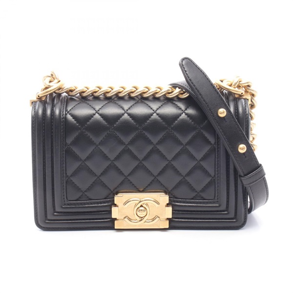 CHANEL Boy Chanel Small chain Shoulder hand Bag A67085 Lambskin Black used GHW
