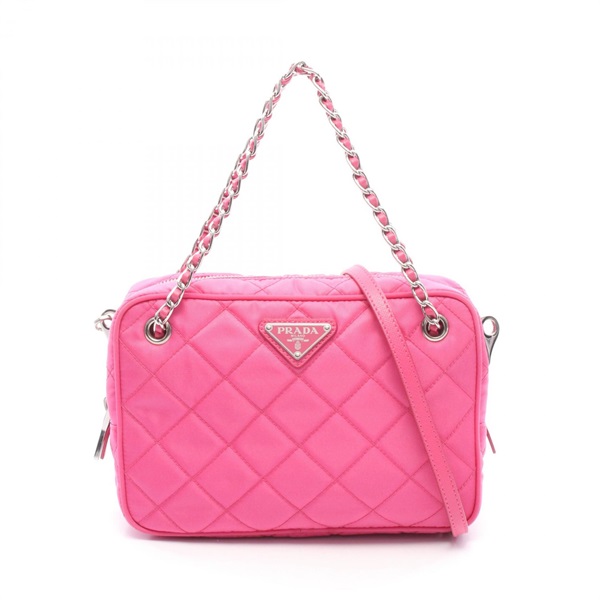PRADA Triangle logo Chain Shoulder Crossbody Handbag Nylon leather Pink Used