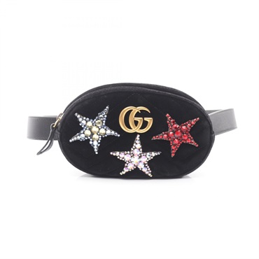GUCCI GG Marmont Rhinestone Star Waist bum belt bag 476434 Fabric Black Used
