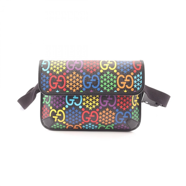 GUCCI GG psychedelic Waist bum belt bag 598113 canvas leather Black Used mens