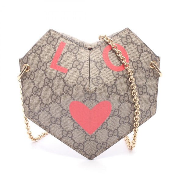 GUCCI Ophidia Small Heart GG Supreme Chain Shoulder Crossbody Bag 678131 Used