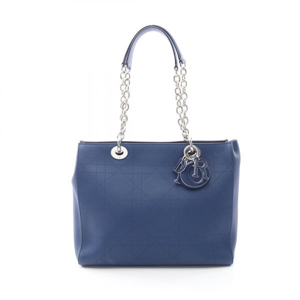 Christian Dior Lady Dior Ultra Cannage Tote chain shoulder Bag leather Blue Used
