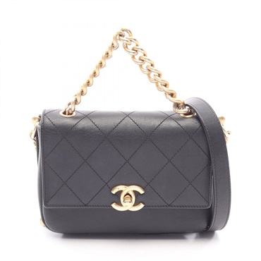 CHANEL Matelasse chain crossbody Shoulder hand Bag leather Black Used GHW women