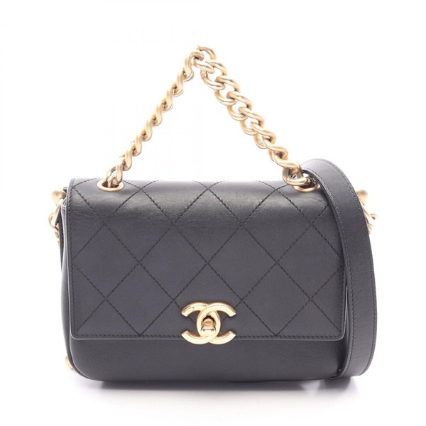 CHANEL Matelasse chain crossbody Shoulder hand Bag leather Black Used GHW women