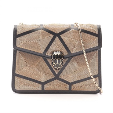 BVLGARI Serpenti Forever chain crossbody Shoulder Bag 288904 leather Black Gold