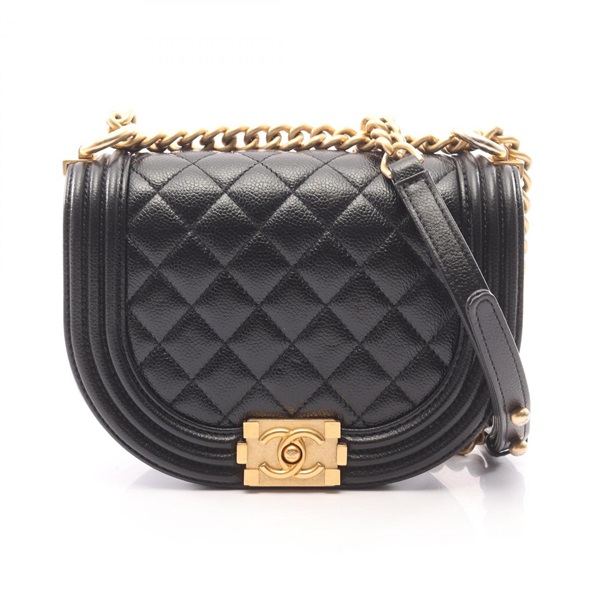 CHANEL Boy Chanel Small chain Shoulder Bag AS3350 Calfskin leather BK Used GHW