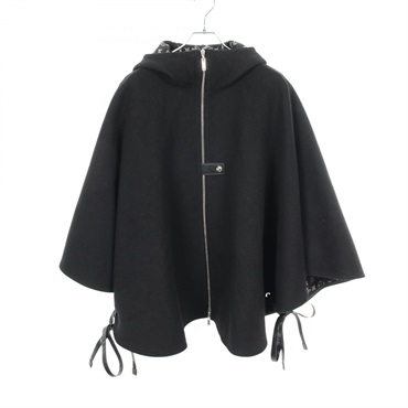LOUIS VUITTON Monogram Hooded poncho FIC017QWE wool silk Black Used Women #38