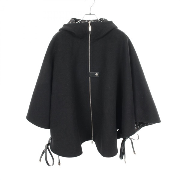 LOUIS VUITTON Monogram Hooded poncho FIC017QWE wool silk Black Used Women #38