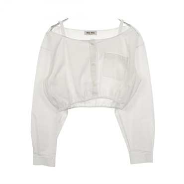 Miu Miu Cut-off Cropped Shirt Blouse Long sleves #40 cotton White Used Women