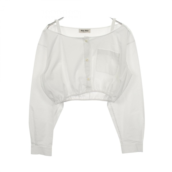 Miu Miu Cut-off Cropped Shirt Blouse Long sleves #40 cotton White Used Women