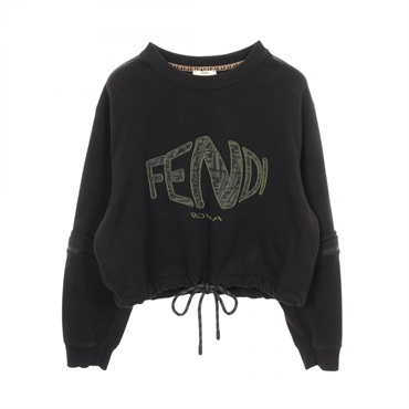 FENDI Fisheye Cropped Sweatshirt Long sleeves cotton Black Green Used size S