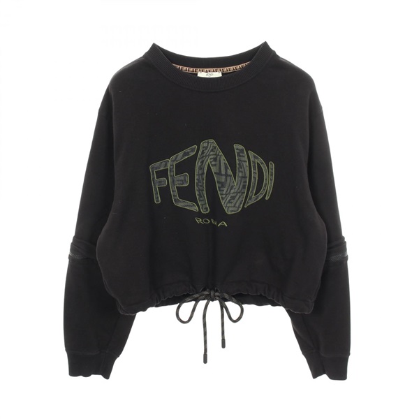 FENDI Fisheye Cropped Sweatshirt Long sleeves cotton Black Green Used size S