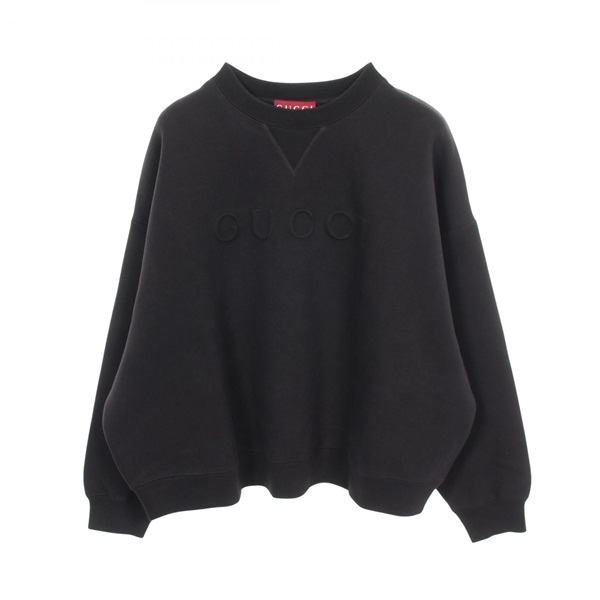 GUCCI Embossed logo Sweatshirt Long sleeved Top cotton Black Used mens size S