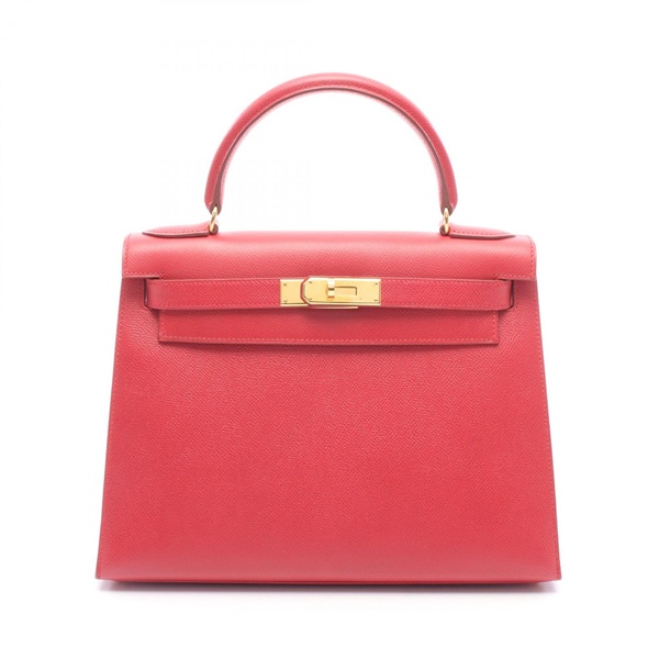 HERMES Kelly 28 Outside Stitched shoulder Handbag Z Courchevel Rouge vif GHW