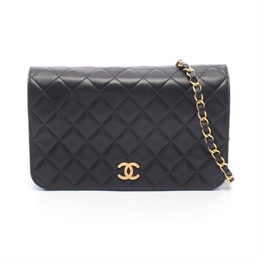 CHANEL Matelasse Chain Crossbody Shoulder Bag Lamb leather Black Used Women GHW