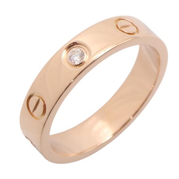 CARTIER Mini Love ring 1P Diamond 18KPG Pink Rose Gold Used women US size 5 #50