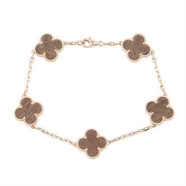 Van Cleef & Arpels Vintage Alhambra 5-Motif Letterwood Bracelet 18KRG Gold Women