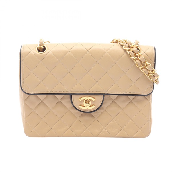 CHANEL Matelasse Single Flap Shoulder Bag Lamb sheep leather Beige Used GHW CC
