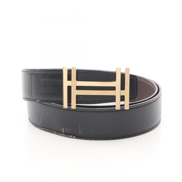 HERMES H au Carre reversible Belt leather Black Brown Used mens D GHW