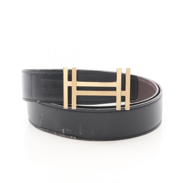 HERMES H au Carre reversible Belt leather Black Brown Used mens D GHW