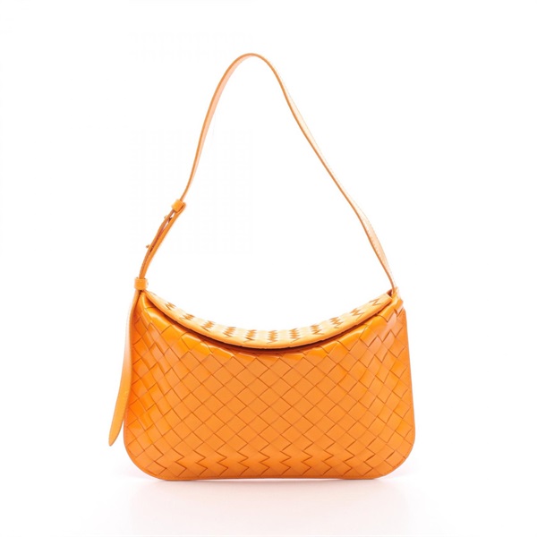BOTTEGA VENETA FLAP Intrecciato Shoulder Bag 701046 Patent leather Orange Used
