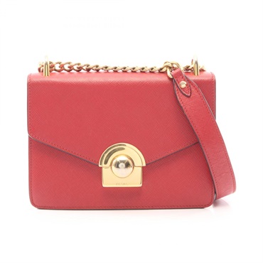 PRADA Chain Crossbody Shoulder Bag Saffiano leather Red Used Women GHW