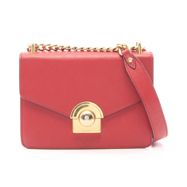 PRADA Chain Crossbody Shoulder Bag Saffiano leather Red Used Women GHW