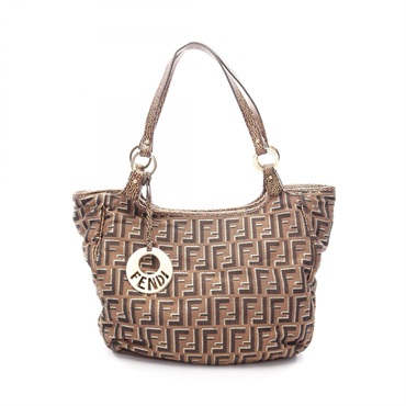 FENDI Zucca Tote Shoulder Bag canvas leather Brown SHW Used Women