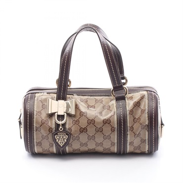 GUCCI Crest Mini GG Crystal Barrel Handbag 181485 canvas leather Beige Used