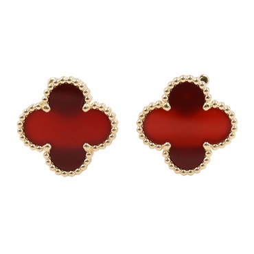 VAN CLEEF & ARPELS Vintage Alhambra Carnelian Pierced Earrings 18KYG Used Women