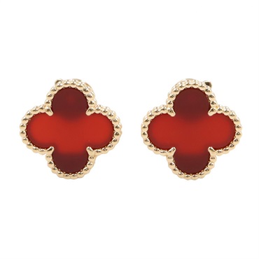 Van Cleef & Arpels Vintage Alhambra Carnelian Pierced Earrings 18KYG Gold Women