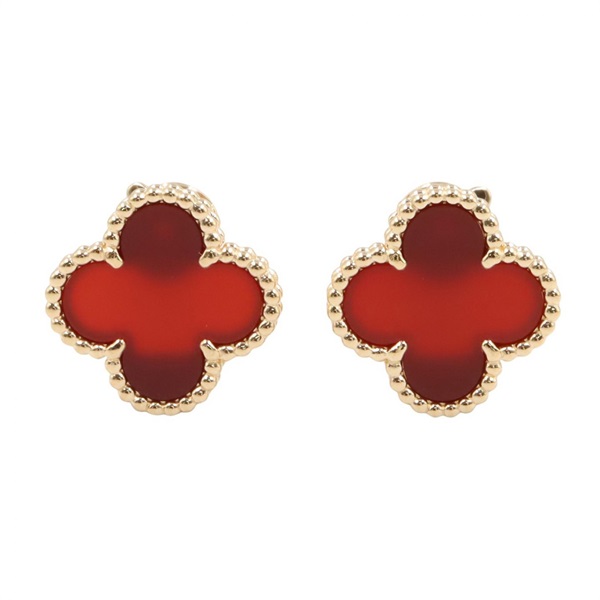 Van Cleef & Arpels Vintage Alhambra Carnelian Pierced Earrings 18KYG Gold Women