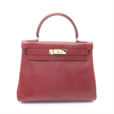 HERMES Kelly 28 Inside stitced shoulder Handbag W Courchevel Rouge H Used GHW