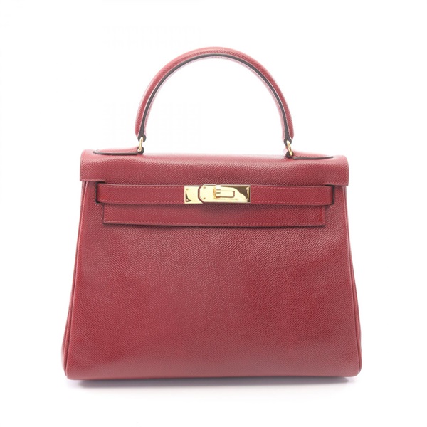 HERMES Kelly 28 Inside stitced shoulder Handbag W Courchevel Rouge H Used GHW