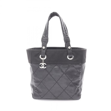 CHANEL Paris Biarritz PM Tote Bag A34208 canvas leather Black Used Women SHW CC